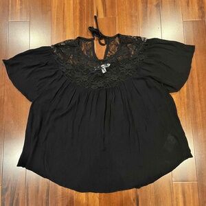 Abercrombie & Fitch Black Viscose Top Short Sleeve Lace Tie Tee Goth Witch Sz XS